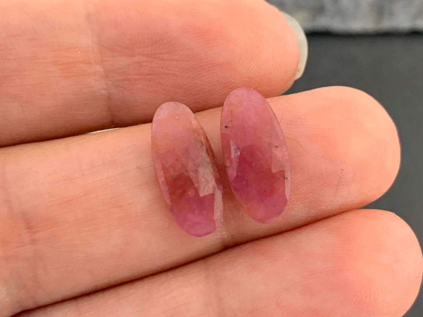 Faceted Ruby pair 7x14x2mm cabochon