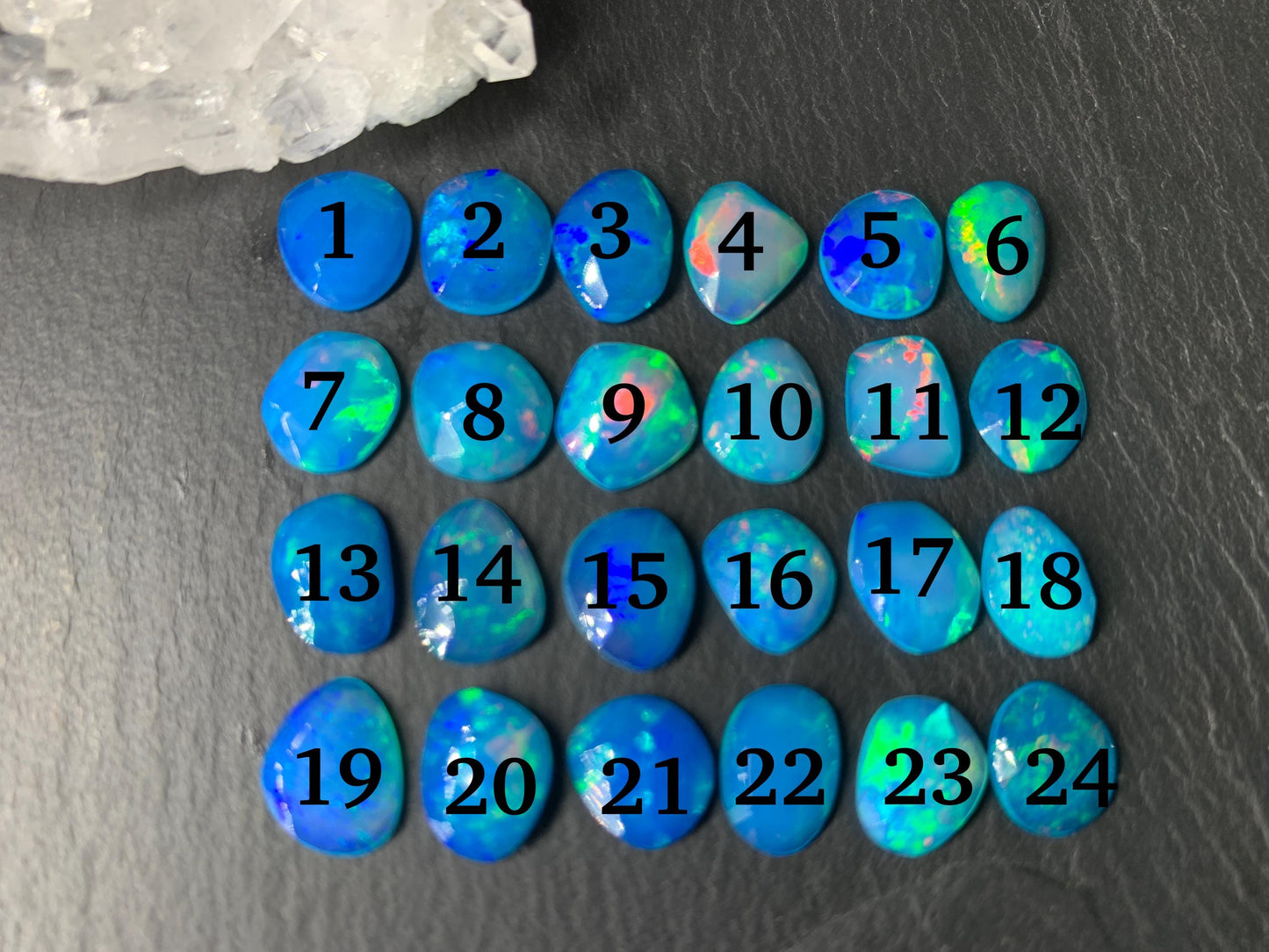 Faceted Blue Ethiopian Opal 8-10mm long cabochon