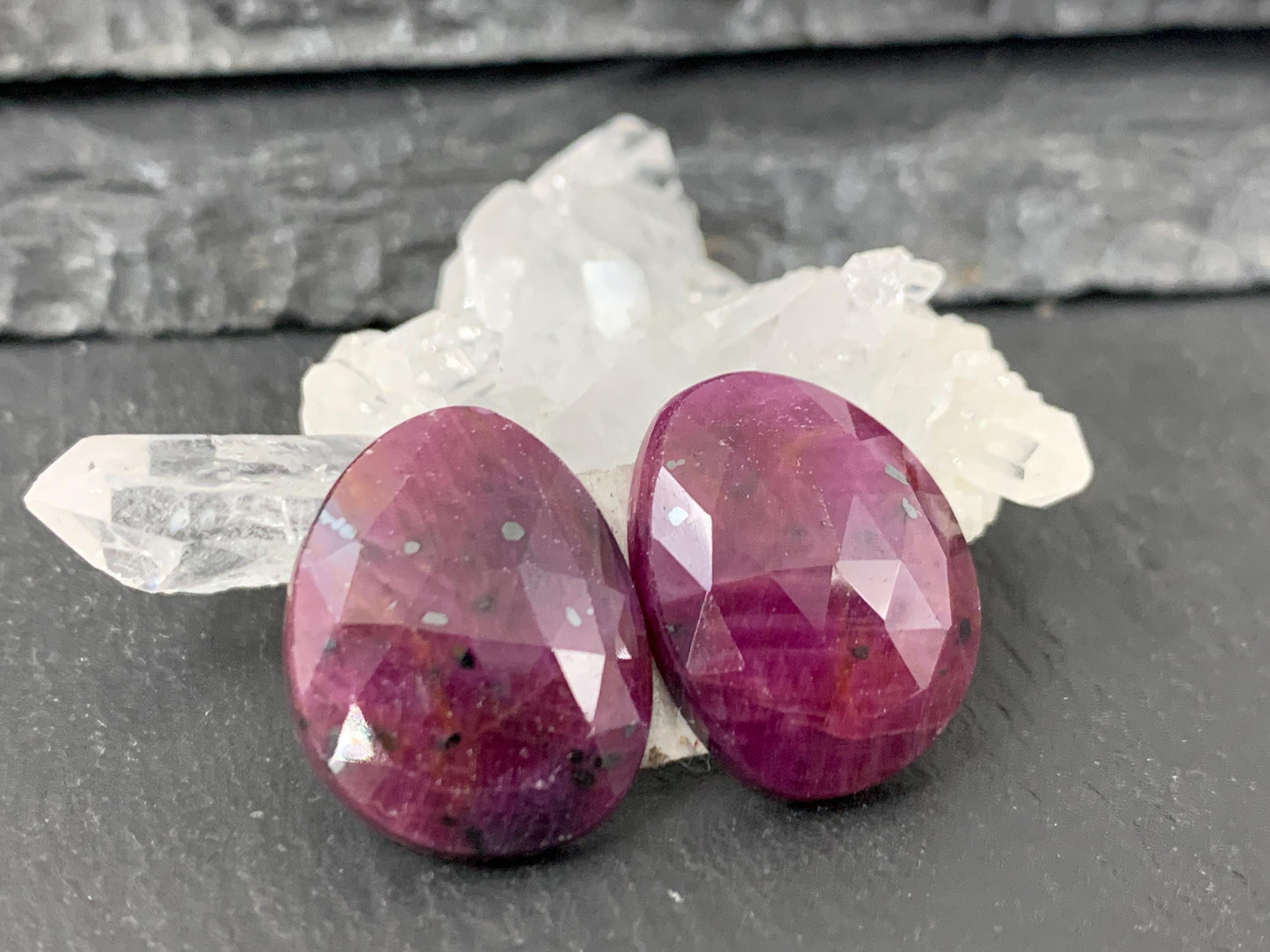 Faceted Ruby pair 14x17x4.5mm cabochon