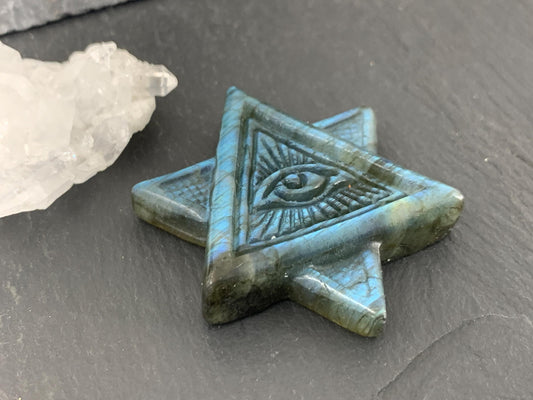 Labradorite All Seeing Eye 45x41mm Carving - Hand Carved Labradorite