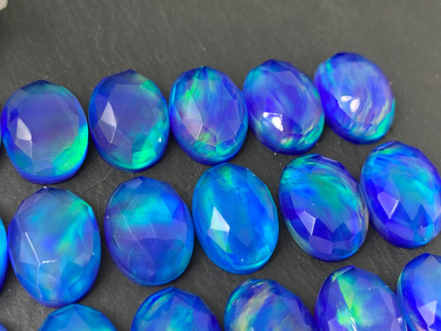 Faceted Aurora Opal oval 10x14mm cabochons - Doublet cabochons