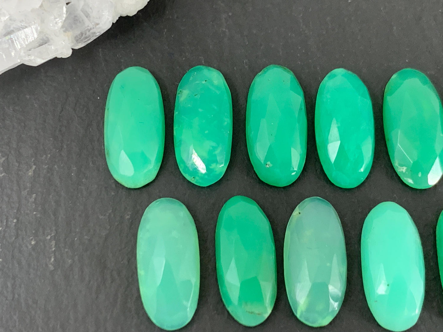 Faceted Chrysoprase Cabochon 7x15mm Oval Rose Cut Green Gemstone – Jewelry Supply