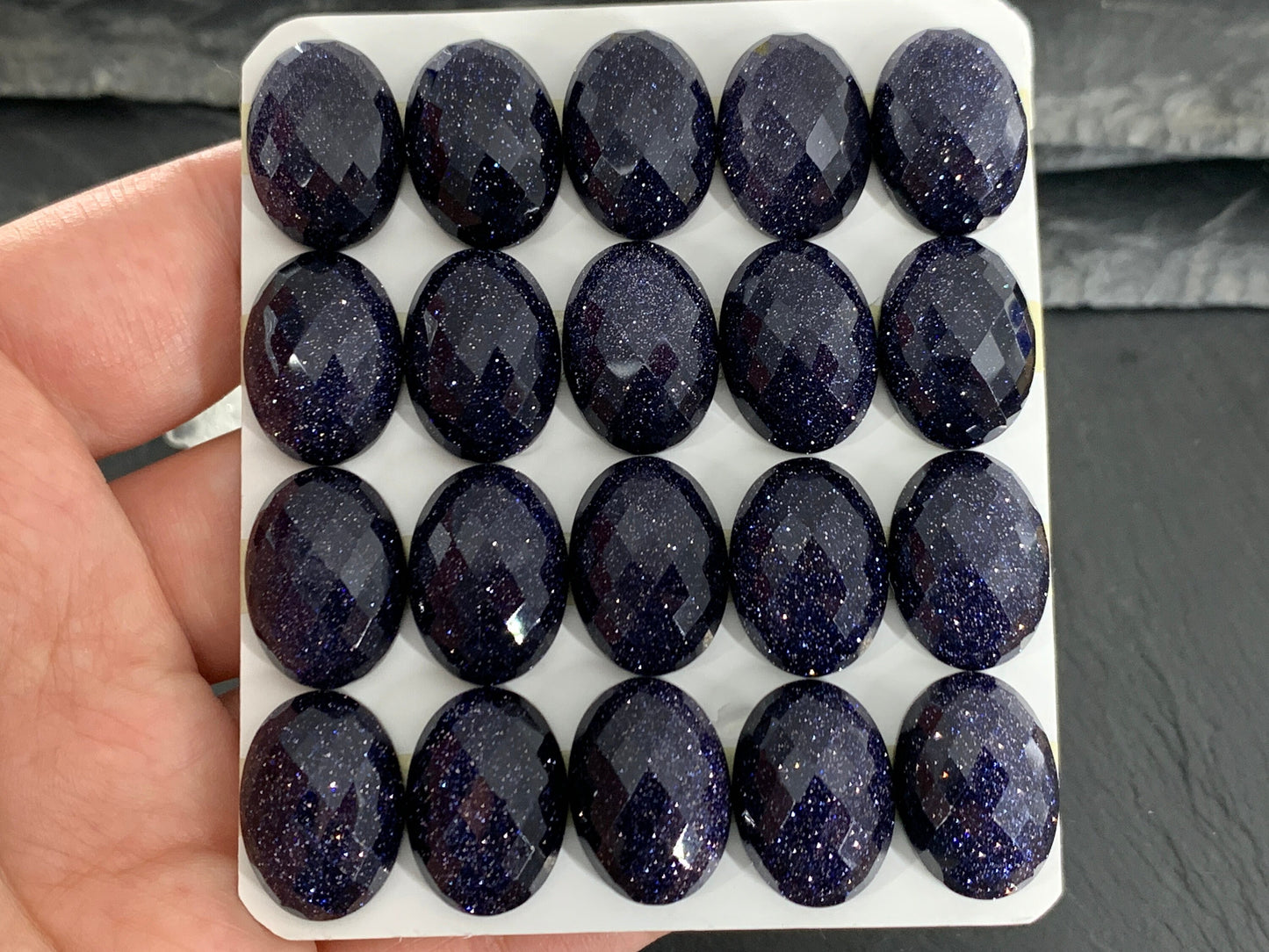 Faceted Blue Gold Sand oval 13x18mm cabochon - Calibrated cabochons