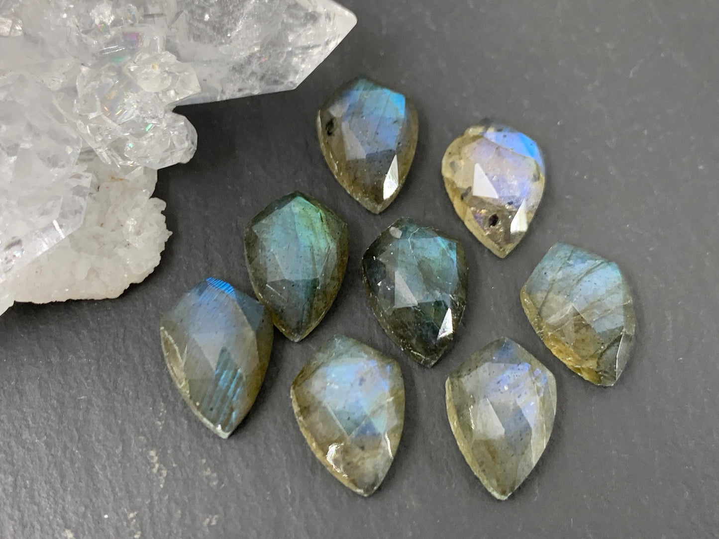 Faceted Labradorite shield 8x12mm cabochon