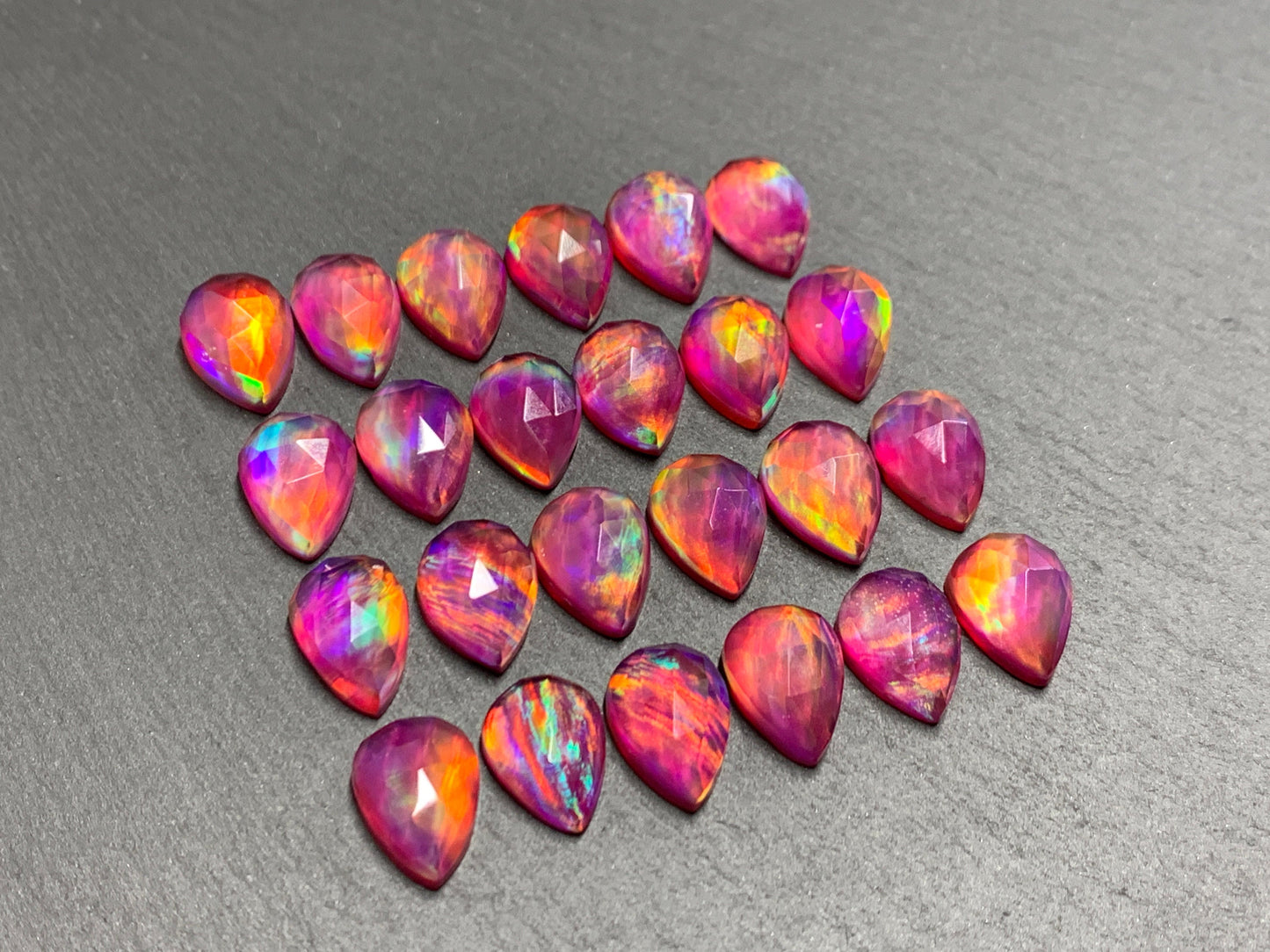 Faceted Aurora Opal pear 10x14mm cabochons - Doublet cabochons