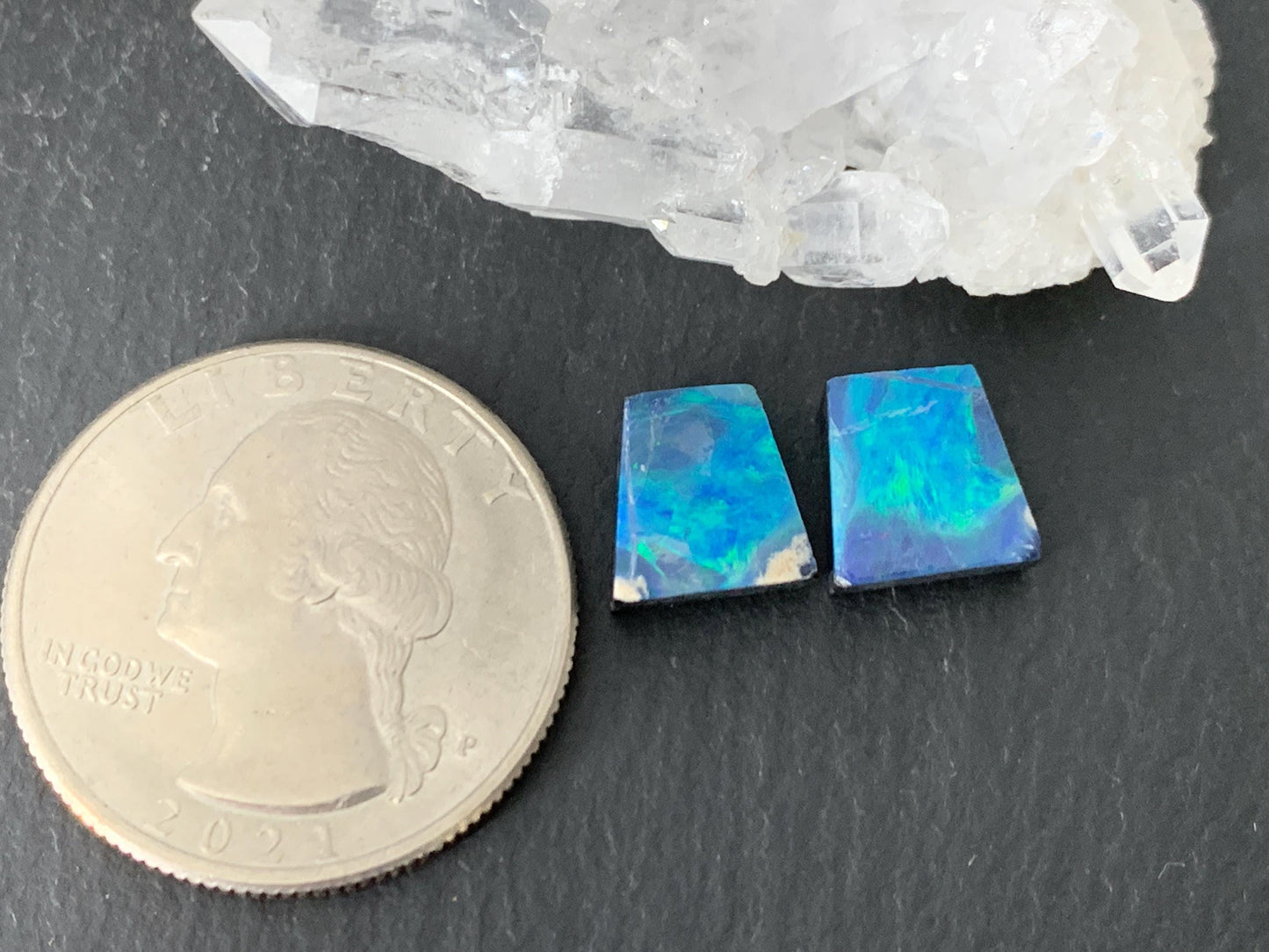 Australian Opal doublet 8x9x3.5mm pair of cabochons