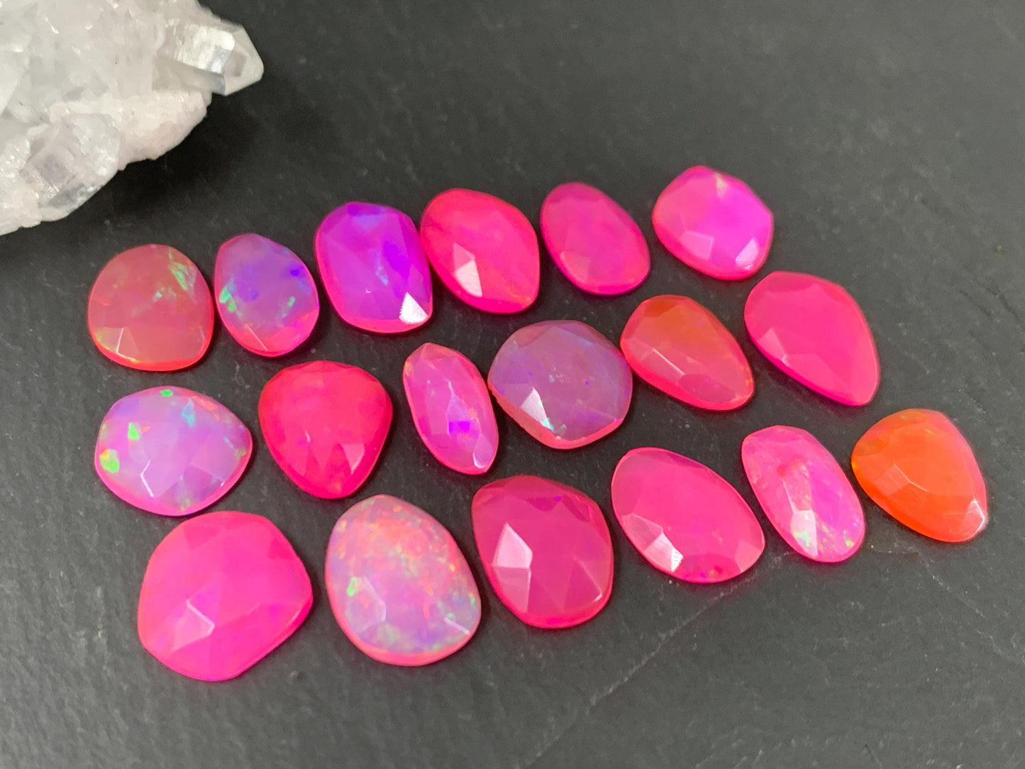 Faceted Pink Ethiopian Opal 9-11mm long cabochon