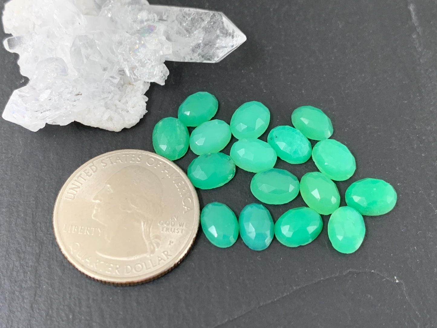 Faceted Chrysoprase oval 6x8mm cabochon