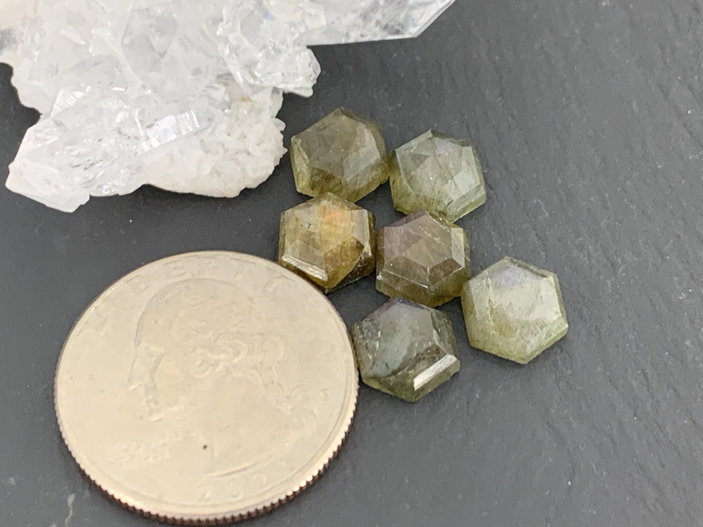 Discounted Faceted Labradorite hexagon 8mm cabochon| lot of 6 pieces