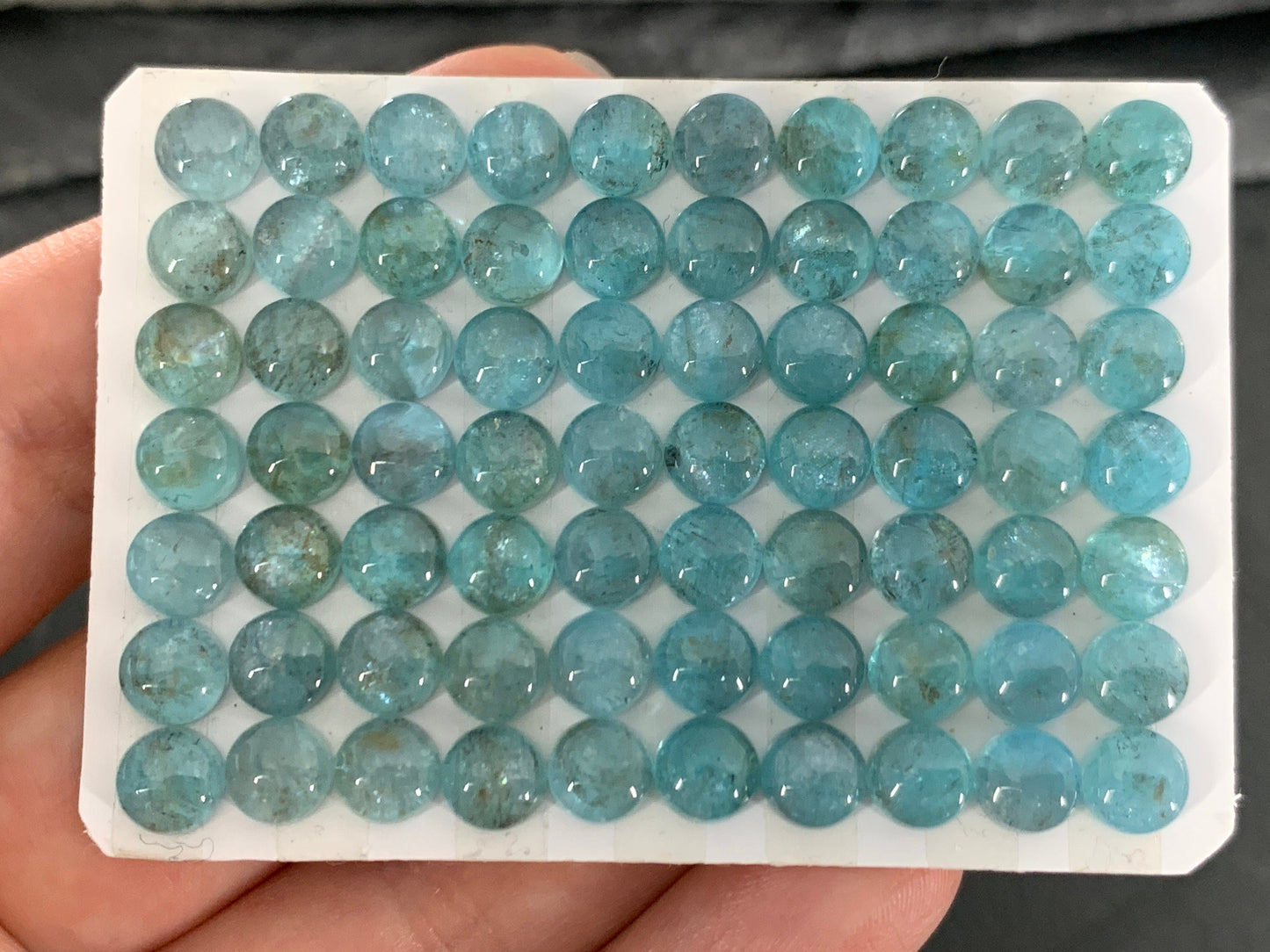 Blue Green Apatite round 6mm cabochon - Calibrated cabochons