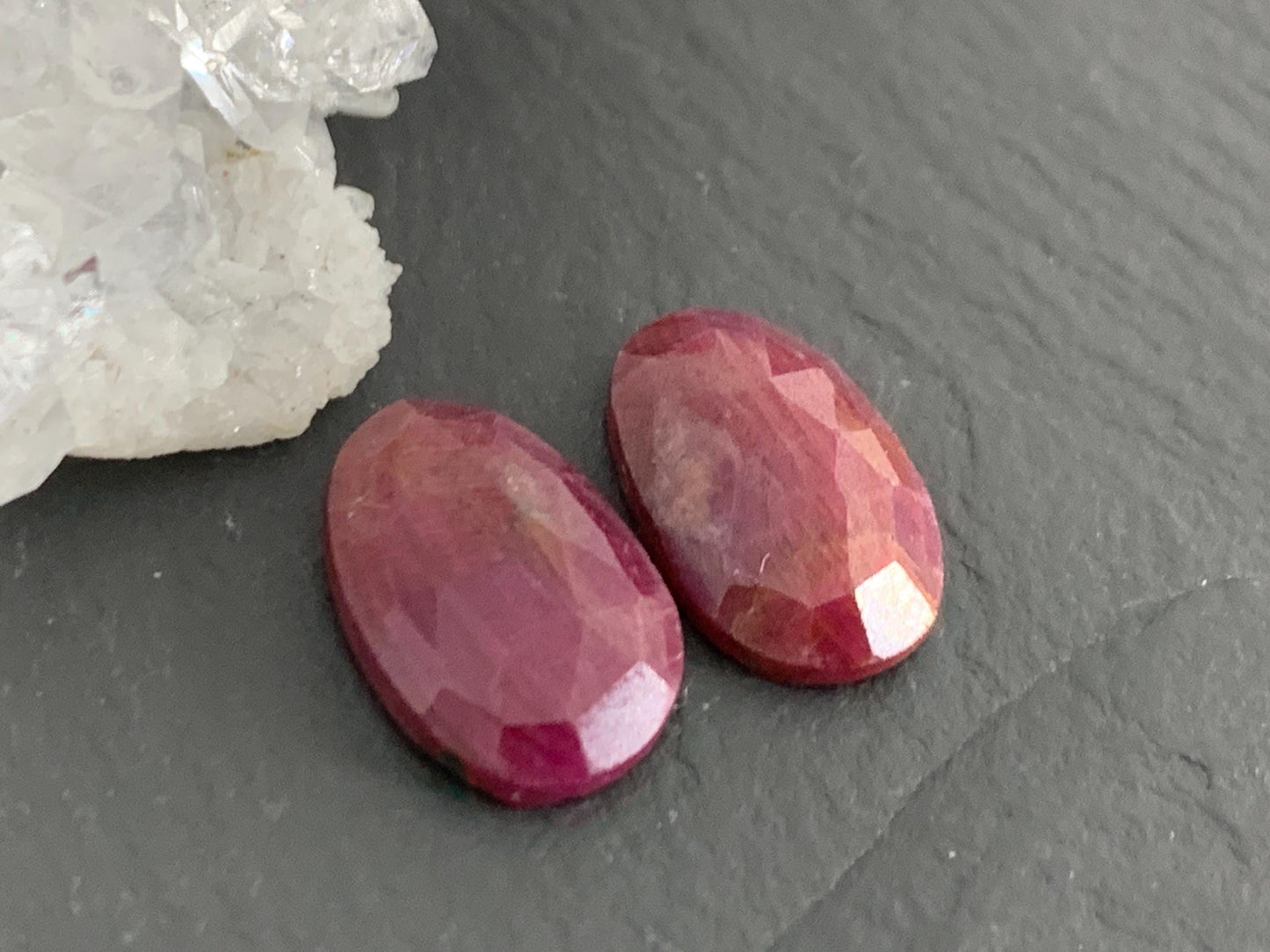Faceted Ruby pair 8x13x3.5mm cabochon