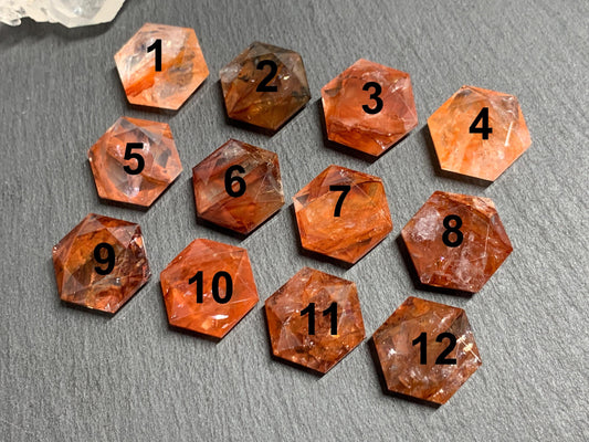 Fire Quartz hexagon 18x21mm faceted from both sides - not a cabochon