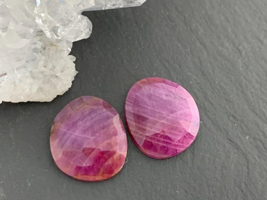 Faceted Ruby pair 12x14x3mm cabochon
