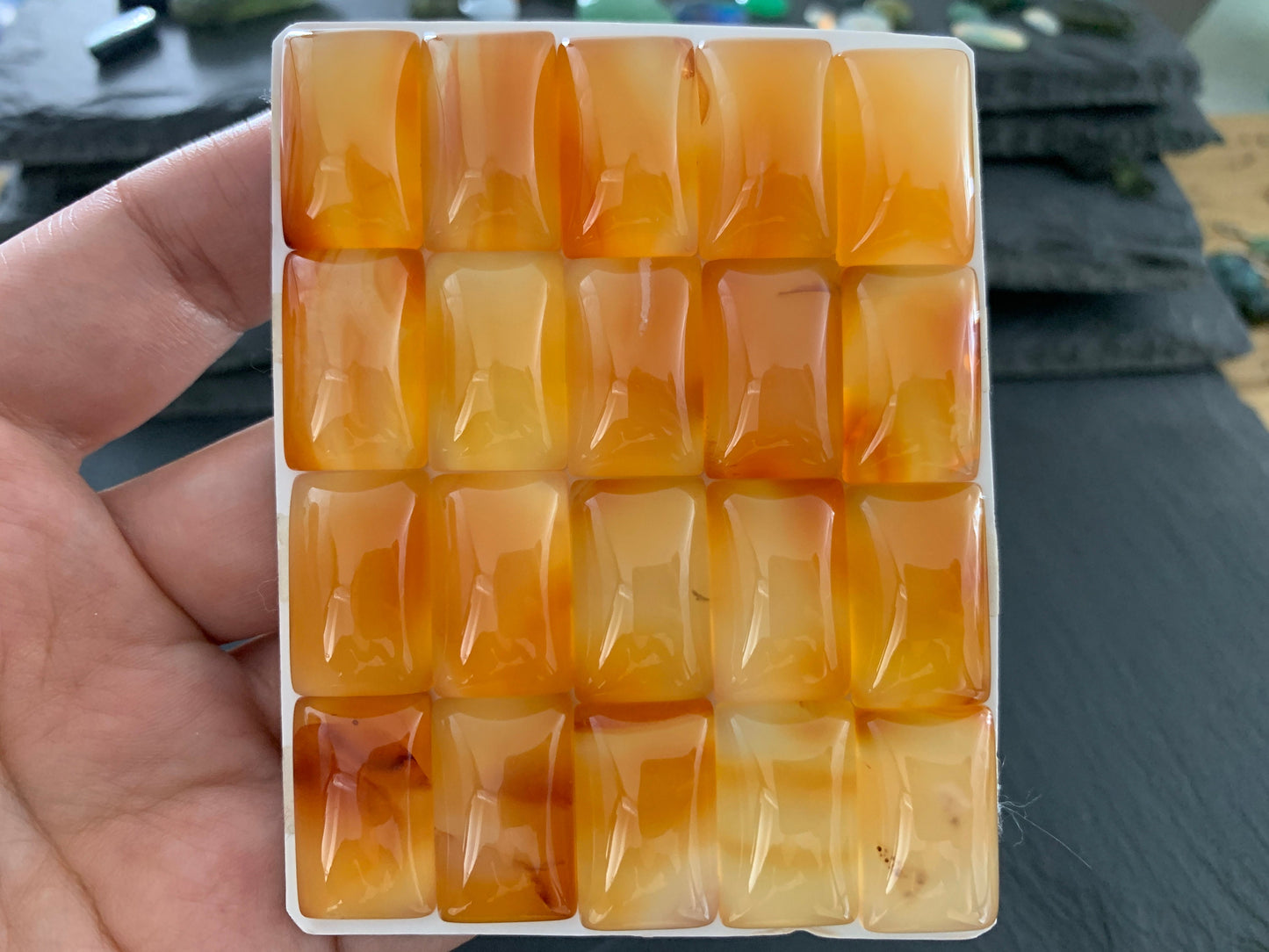Carnelian rectangle 13x20mm cabochon - Calibrated cabochons