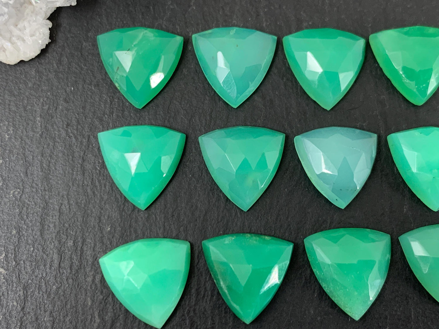 Faceted Chrysoprase trillion 12mm cabochon