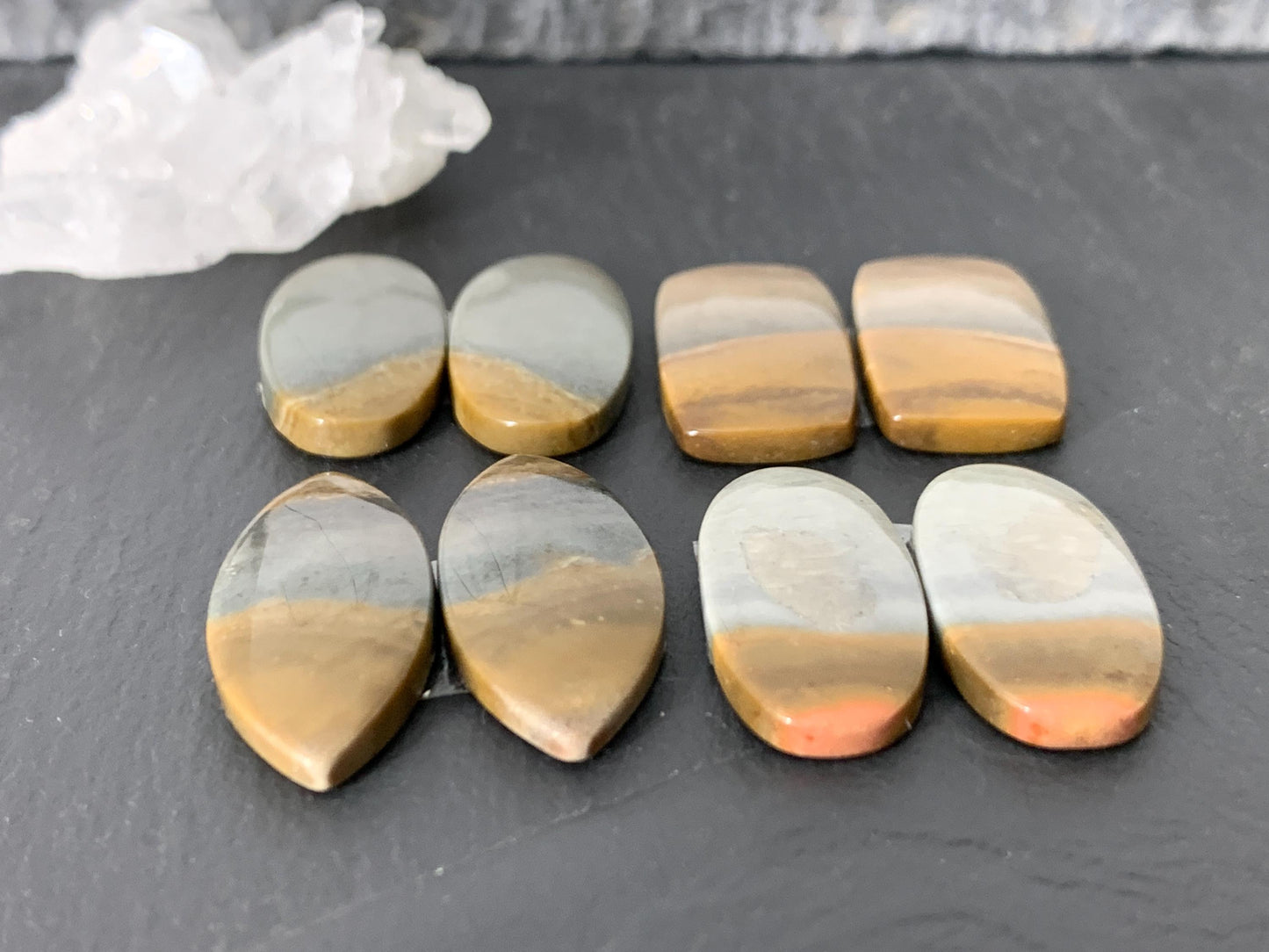 Polychrome Jasper cabochon pair