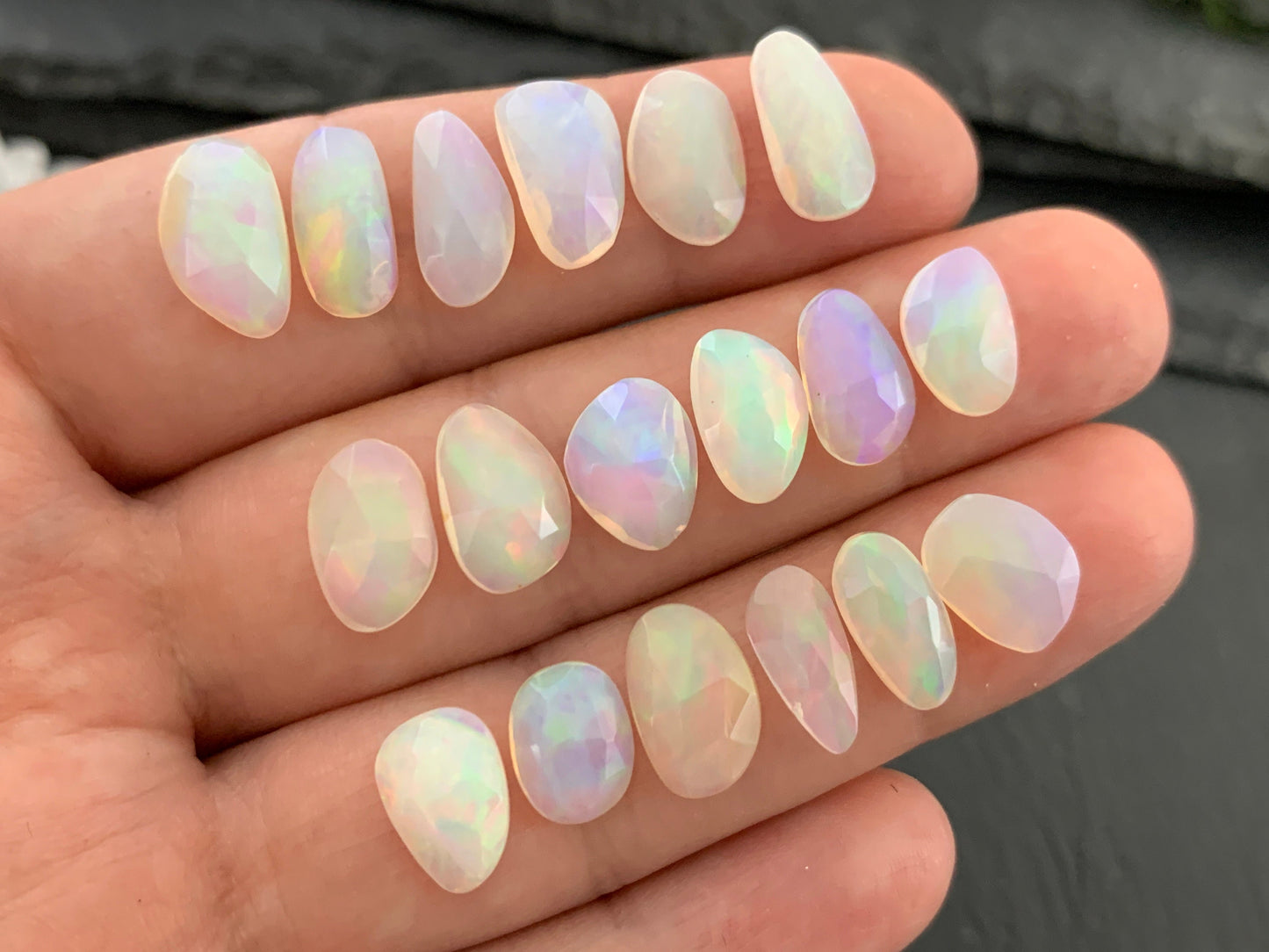 Faceted Ethiopian Opal 9-12mm long cabochon