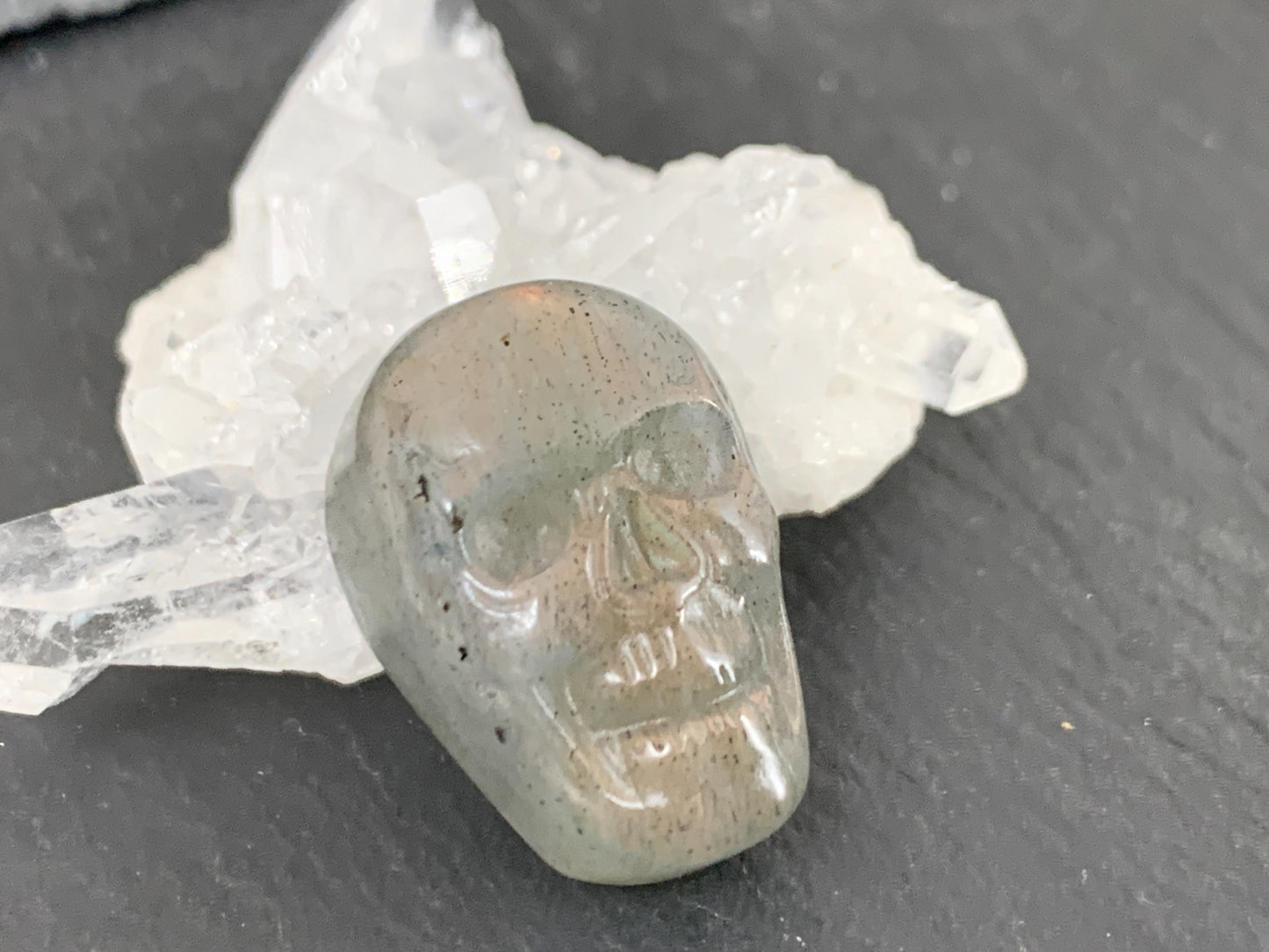 Labradorite Skull Cabochon 14x21mm - Natural Green Gemstone, Hand Carved