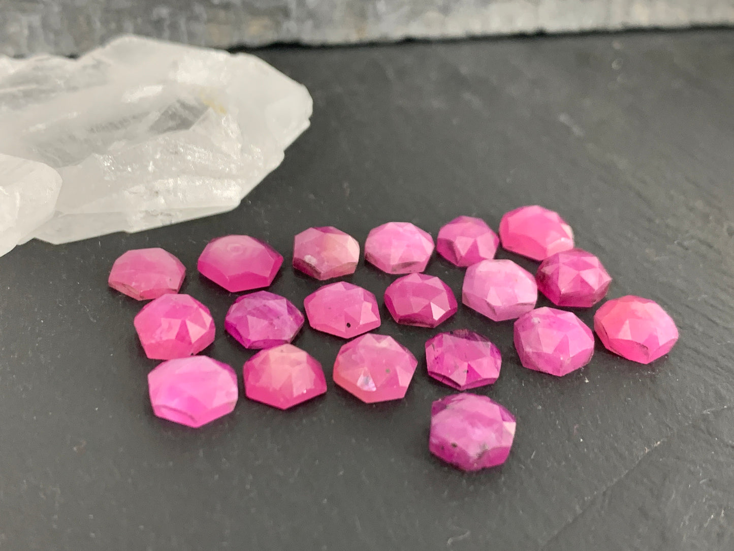 Faceted Pink Sapphire hexagon 7mm cabochon