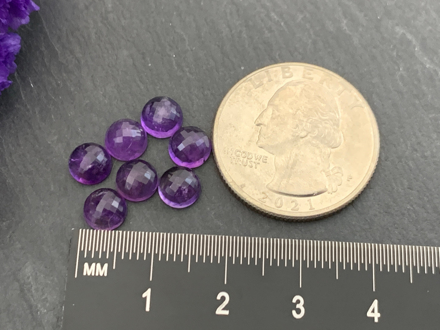 Faceted Amethyst round 6mm cabochon - Calibrated cabochons