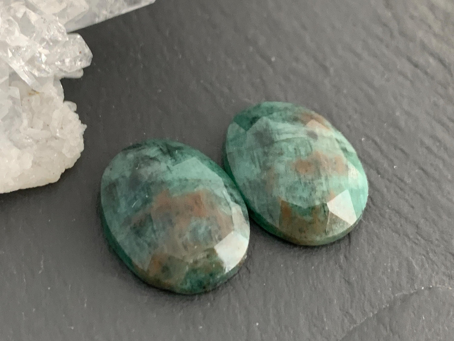 Faceted Emerald Pair 13x16x4mm cabochon