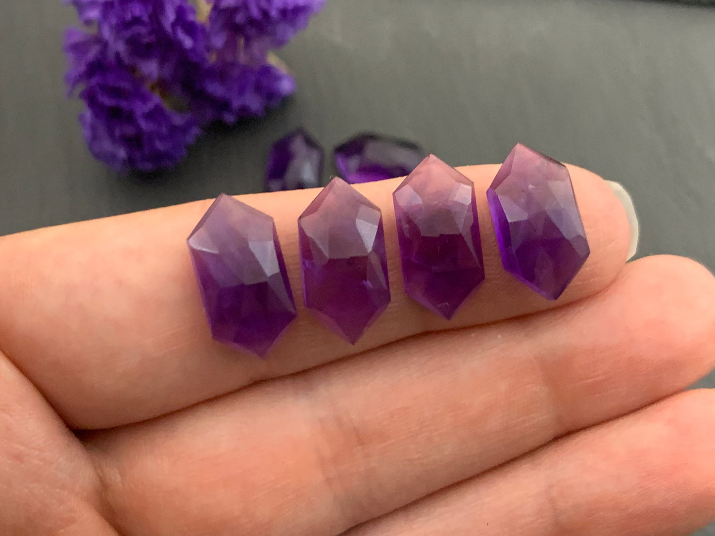 Faceted Amethyst long hexagon 8x16mm cabochon