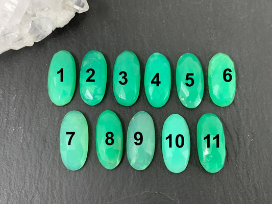 Faceted Chrysoprase Cabochon 7x15mm Oval Rose Cut Green Gemstone – Jewelry Supply