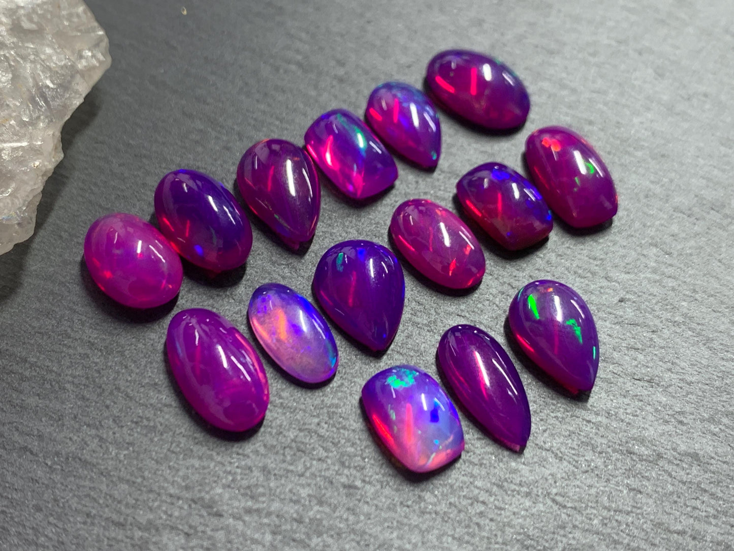 Ethiopian Opal oval, pear, rectangle 10-13mm long cabochon - Natural Opal smoked to purple color