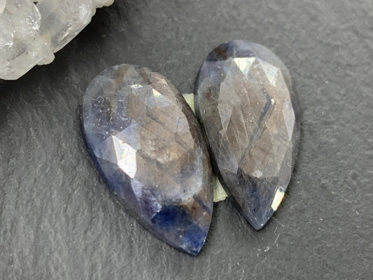Faceted Star Sapphire pair 12x22x4mm cabochon - Sapphire pairs