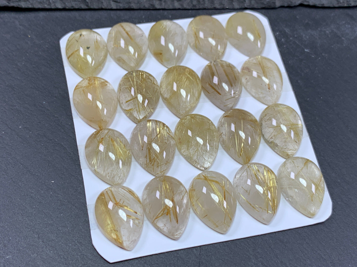 Gold Rutilated Quartz pear 13x18mm Cabochon - Calibrated cabochons