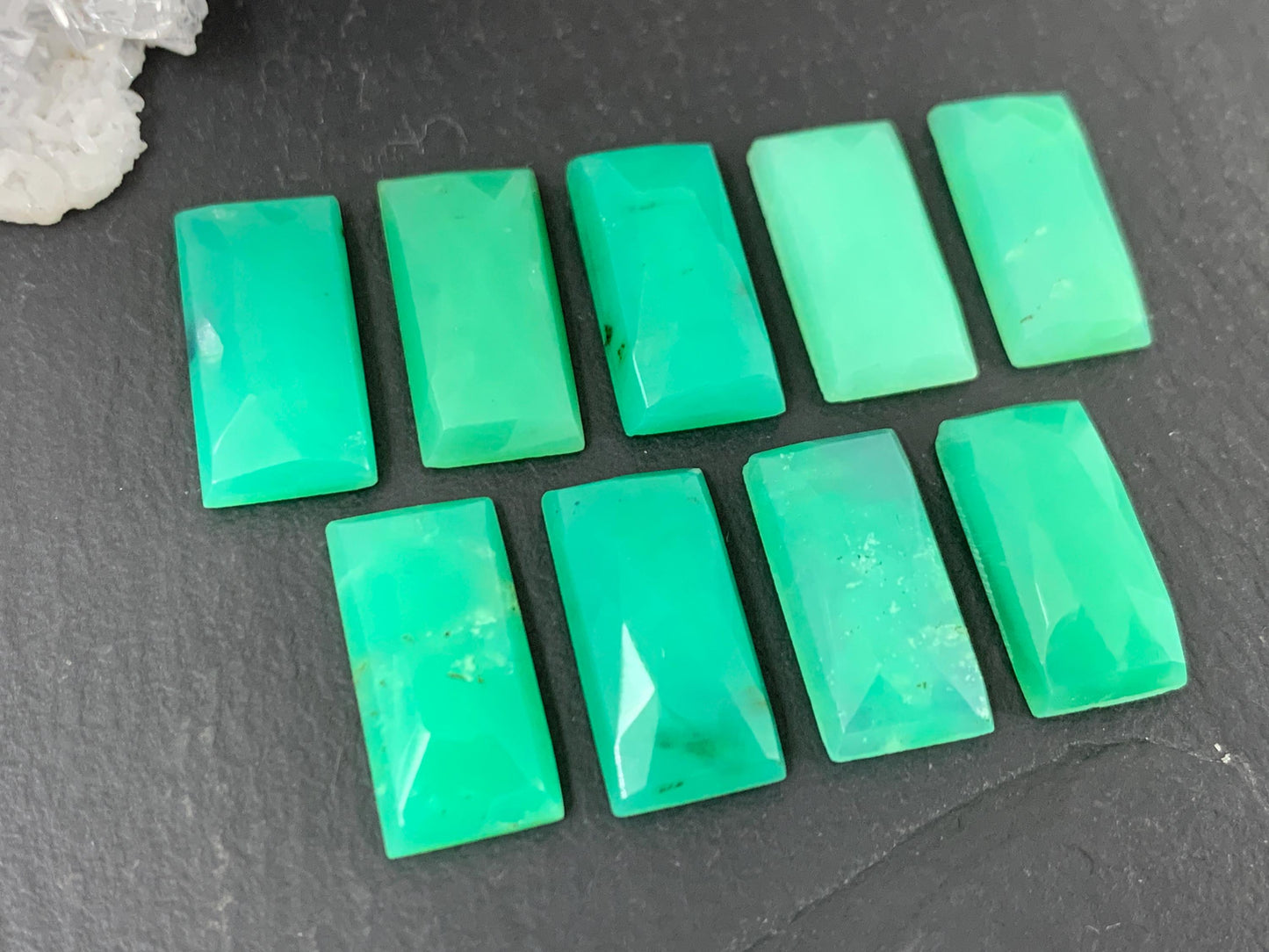 Faceted Chrysoprase rectangle 8x16mm cabochon