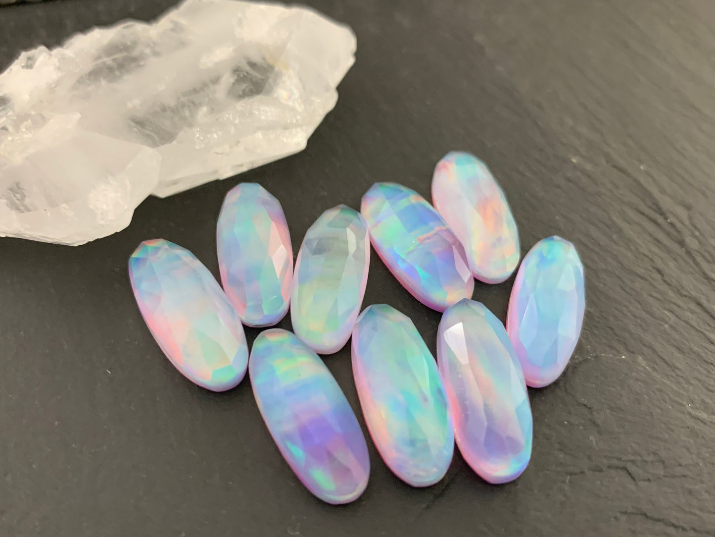 Faceted Aurora Opal oval 8x20mm cabochon - Doublet cabochon