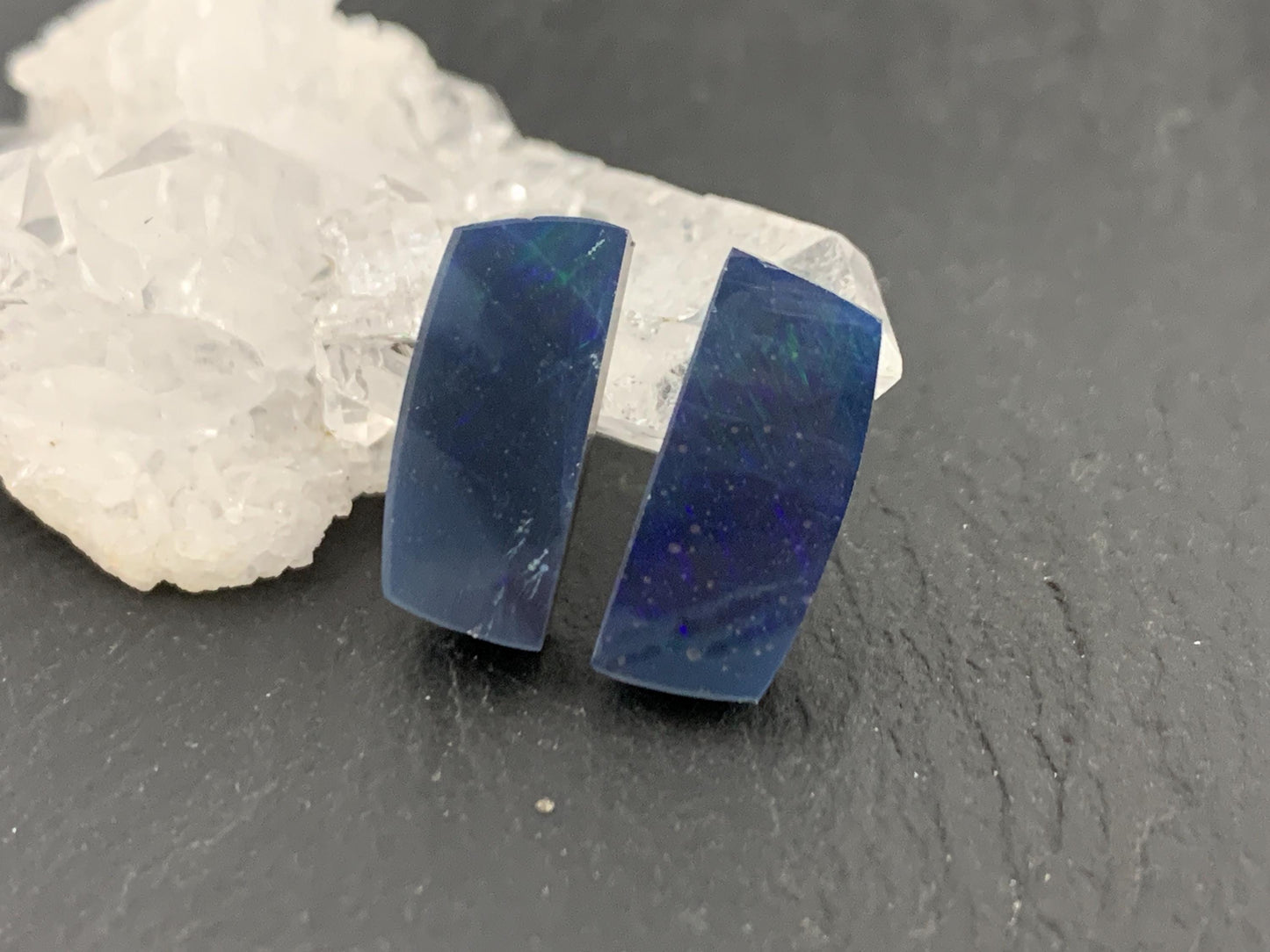 Australian Opal doublet 6x14x4mm pair of cabochons