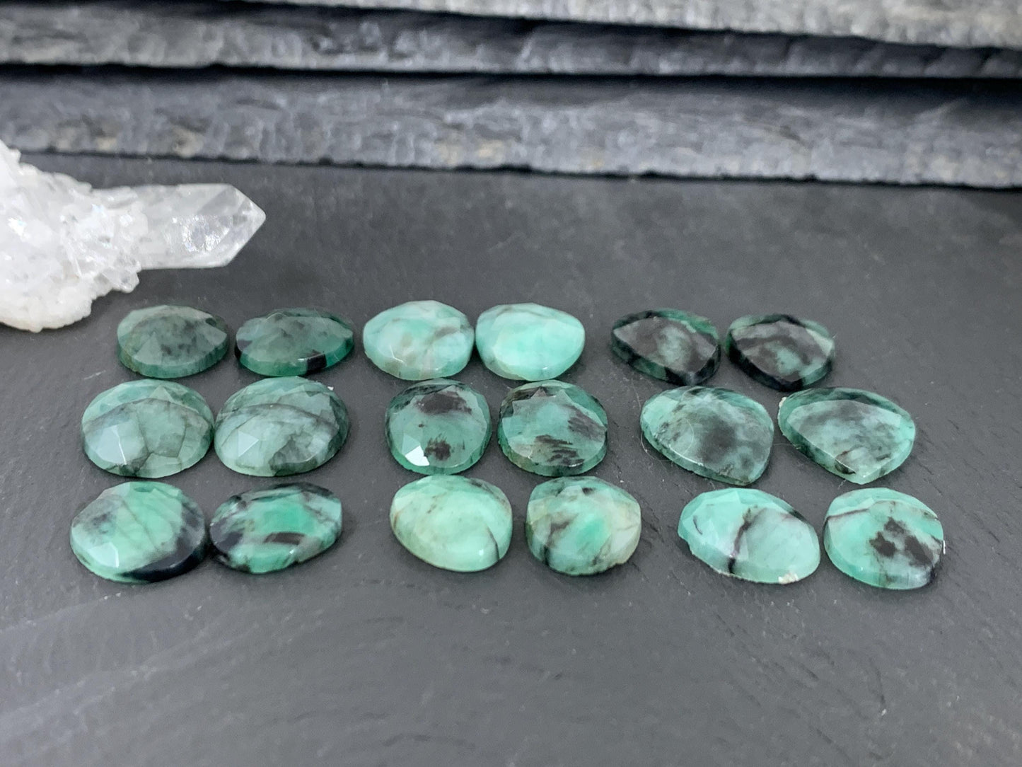 Faceted Emerald Pair 13-17mm long cabochon/ Select your pair