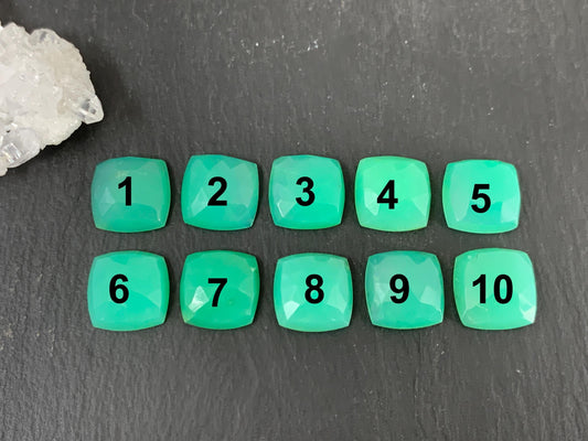 Faceted Chrysoprase Cabochon - 12mm Square Green Gemstone for Jewelry Making