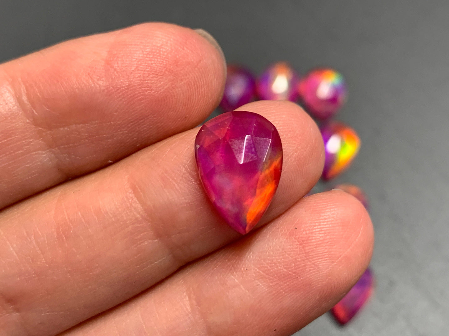 Faceted Aurora Opal pear 10x14mm cabochons - Doublet cabochons
