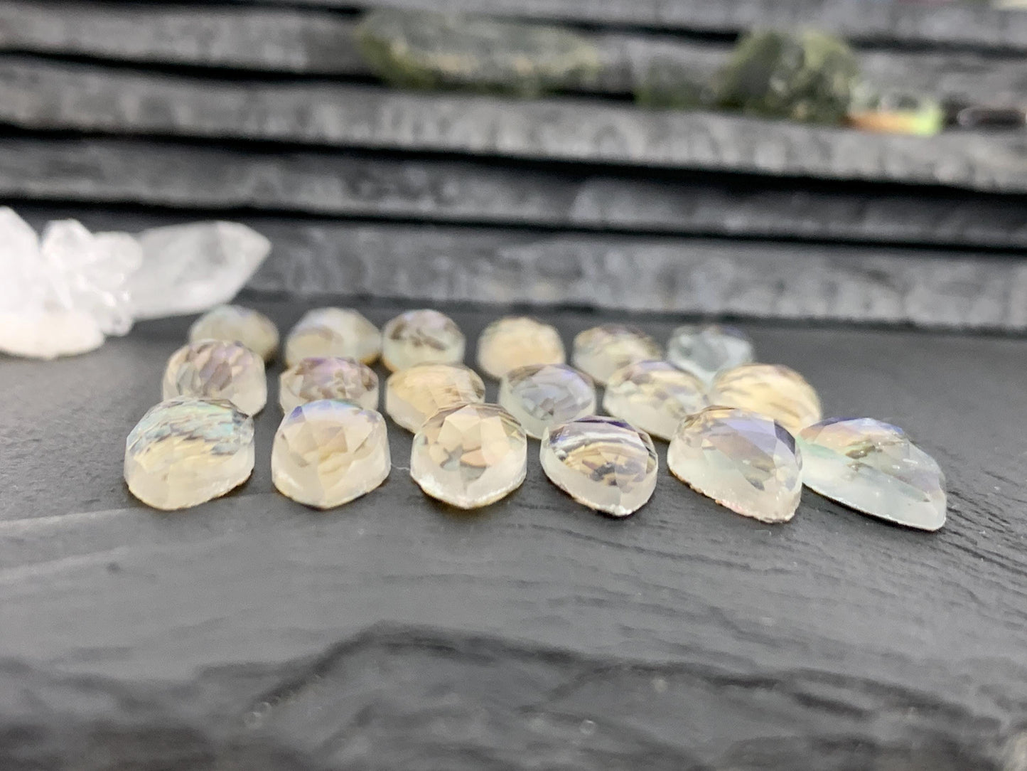 Faceted Abalone pear 8x20mm doublet cabochon