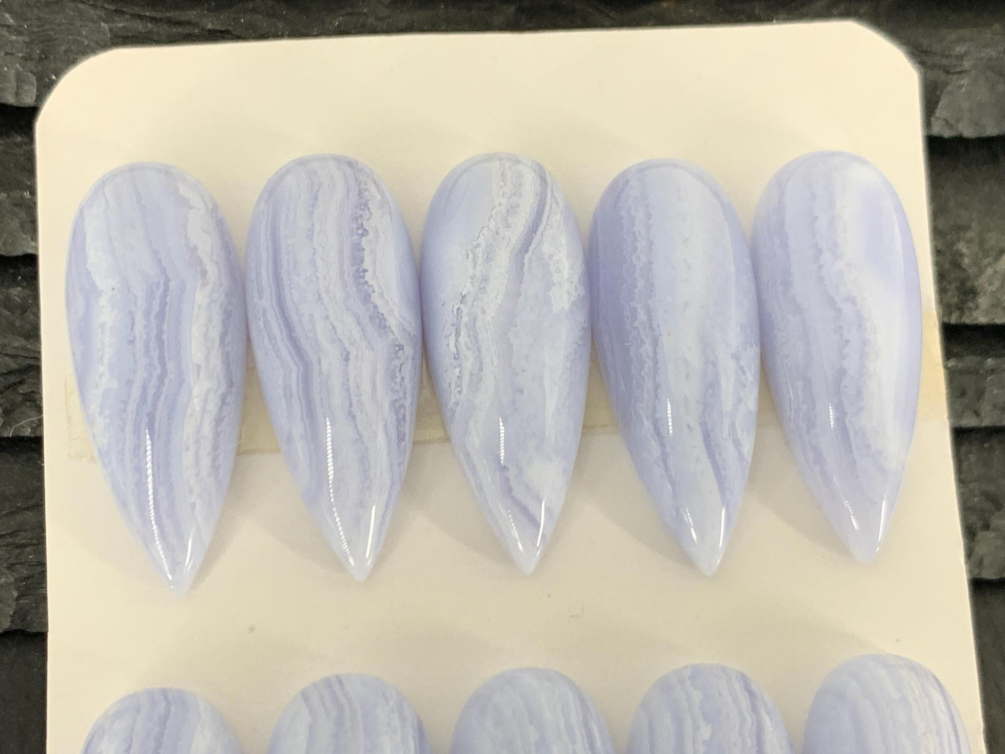 Blue Lace Agate Pear 12x30mm Cabochon: Calibrated Gemstone