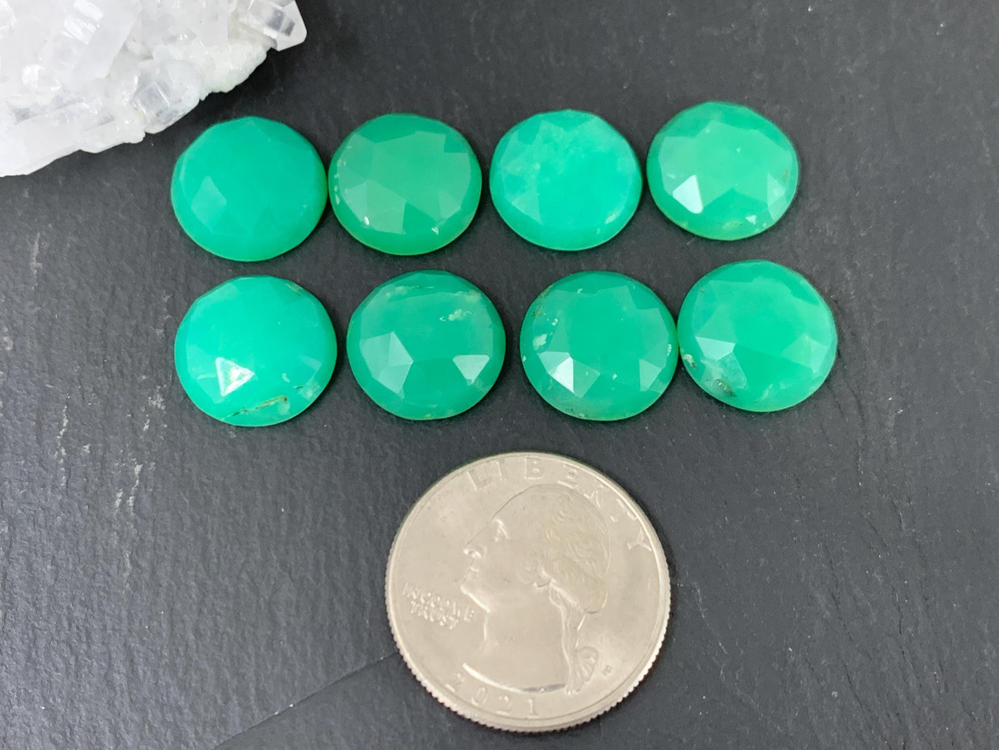 Faceted Chrysoprase Cabochon – 14mm Rose Cut Round Green Gemstone for Jewelry