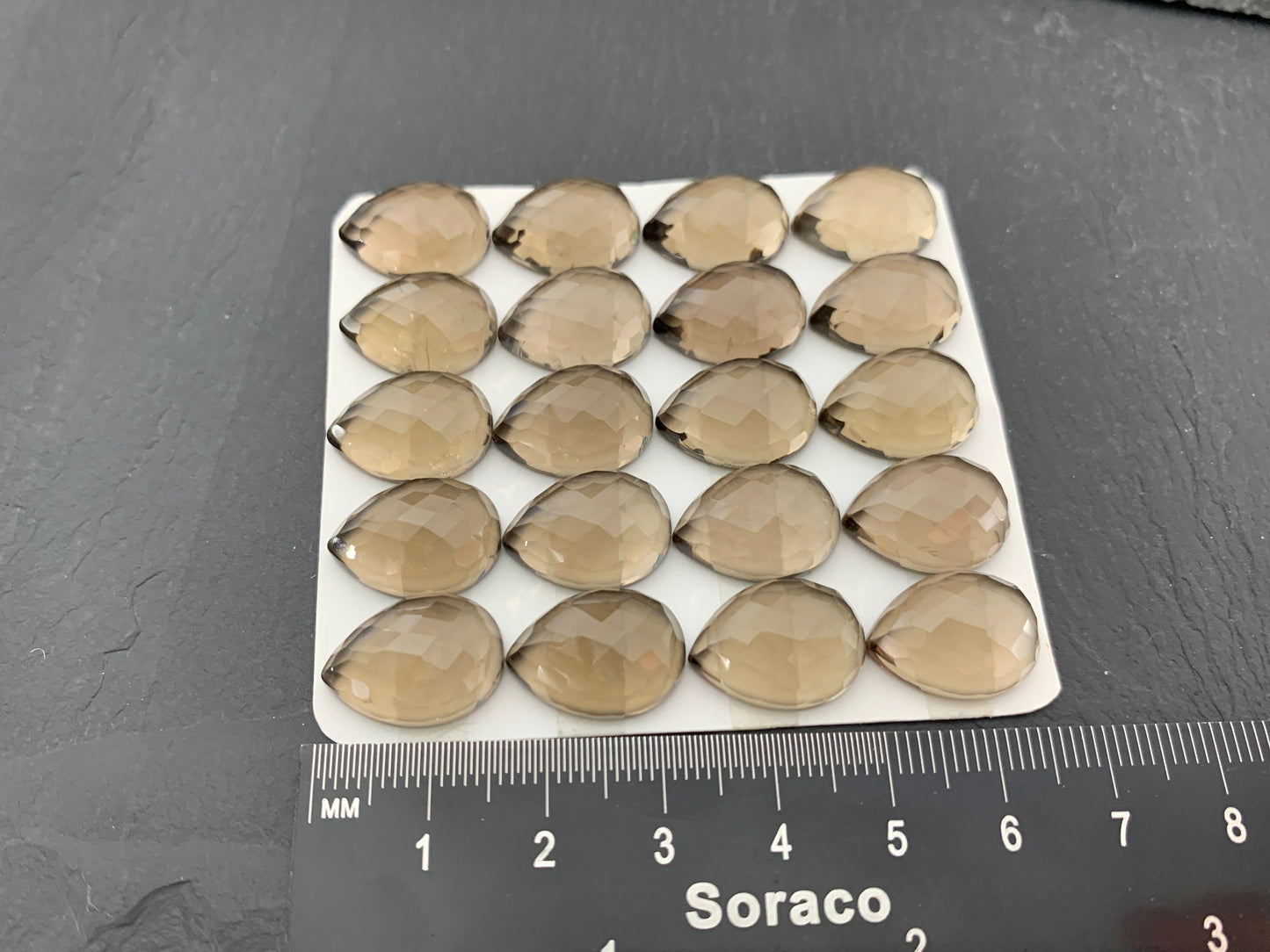 Faceted Smokey Quartz pear 12x16mm cabochon - Calibrated cabochons