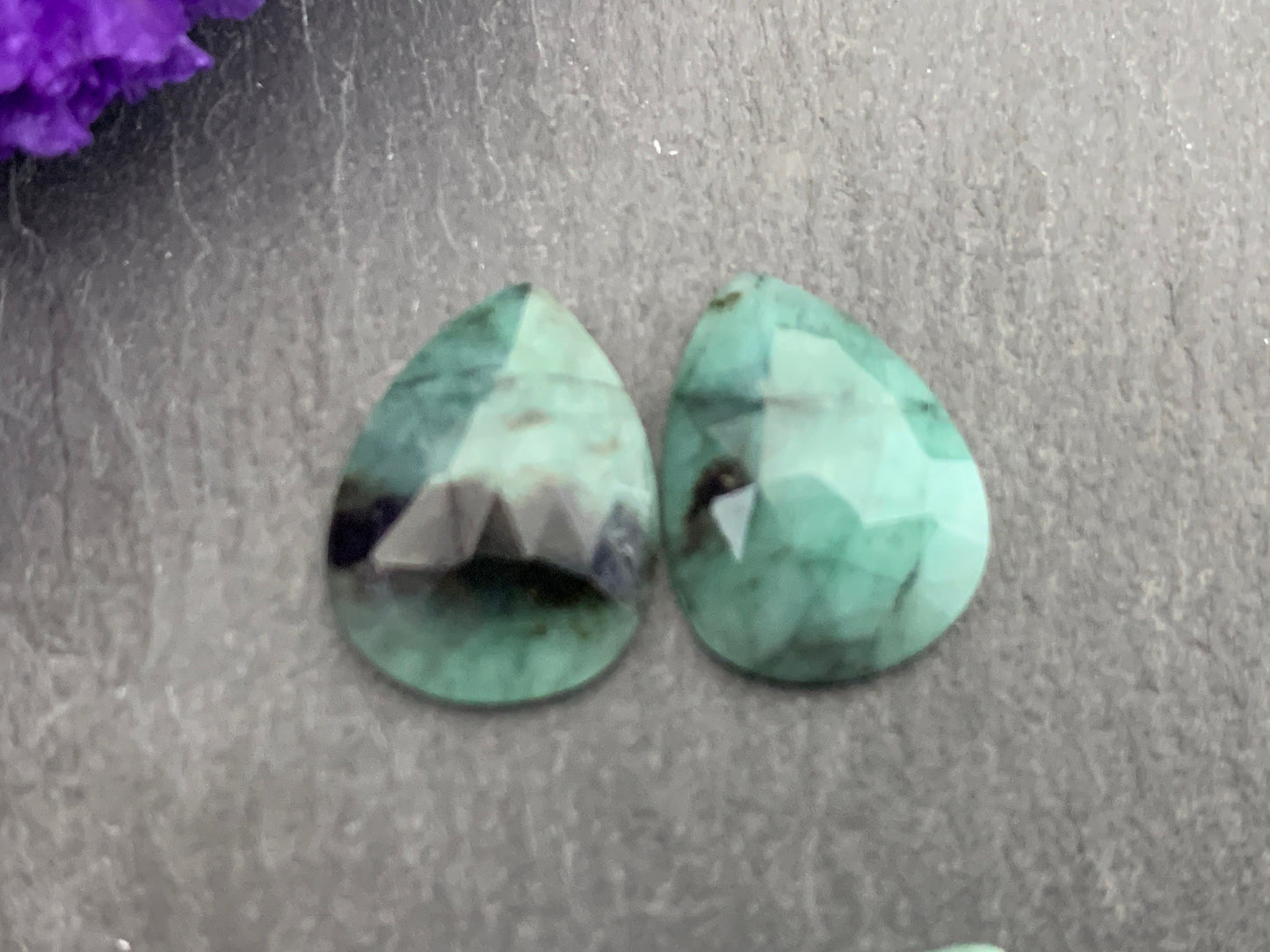 Faceted Emerald pair 13-18mm long cabochon