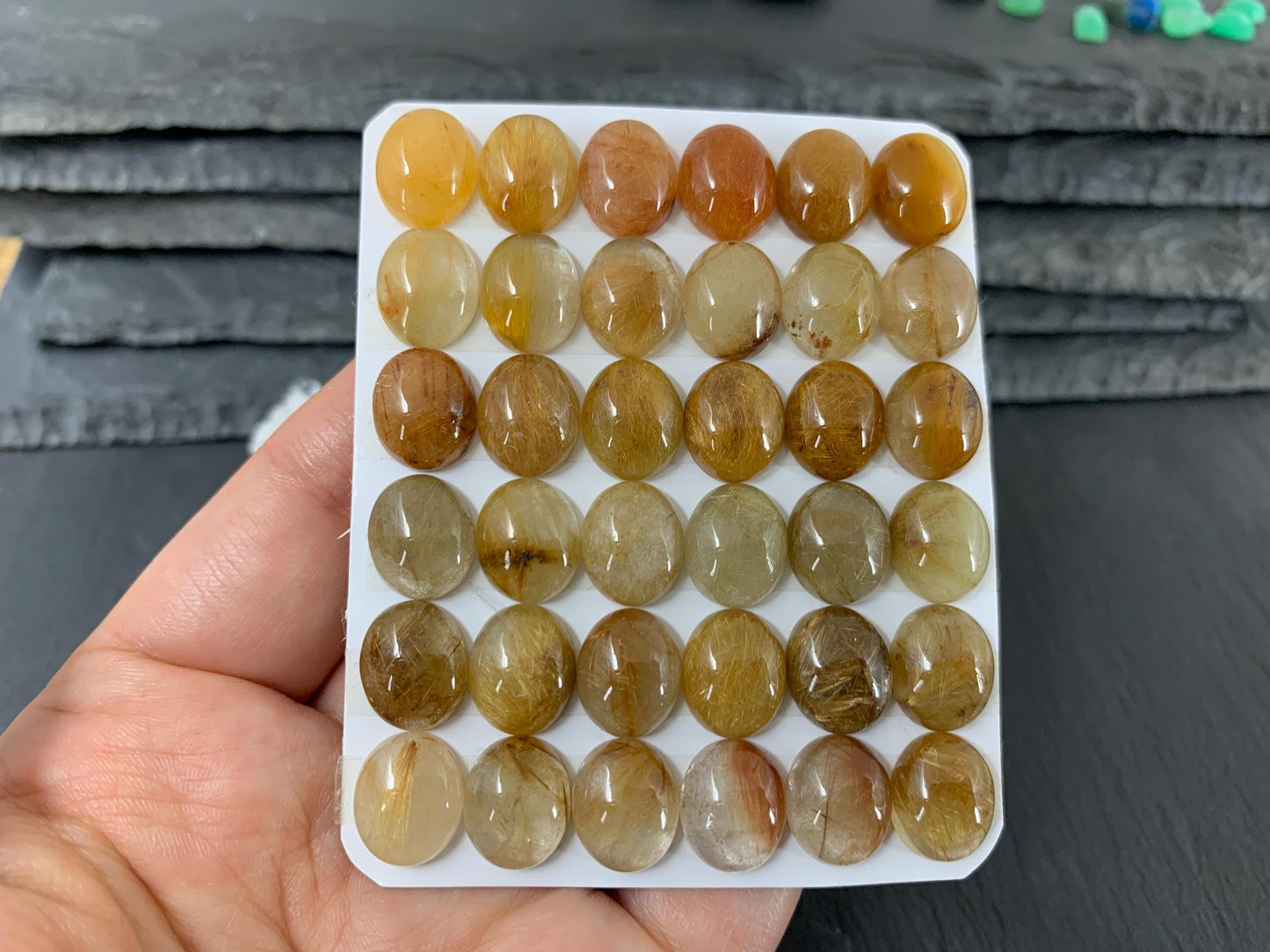 Gold Rutilated Quartz oval 10x12mm cabochon - Calibrated cabochons