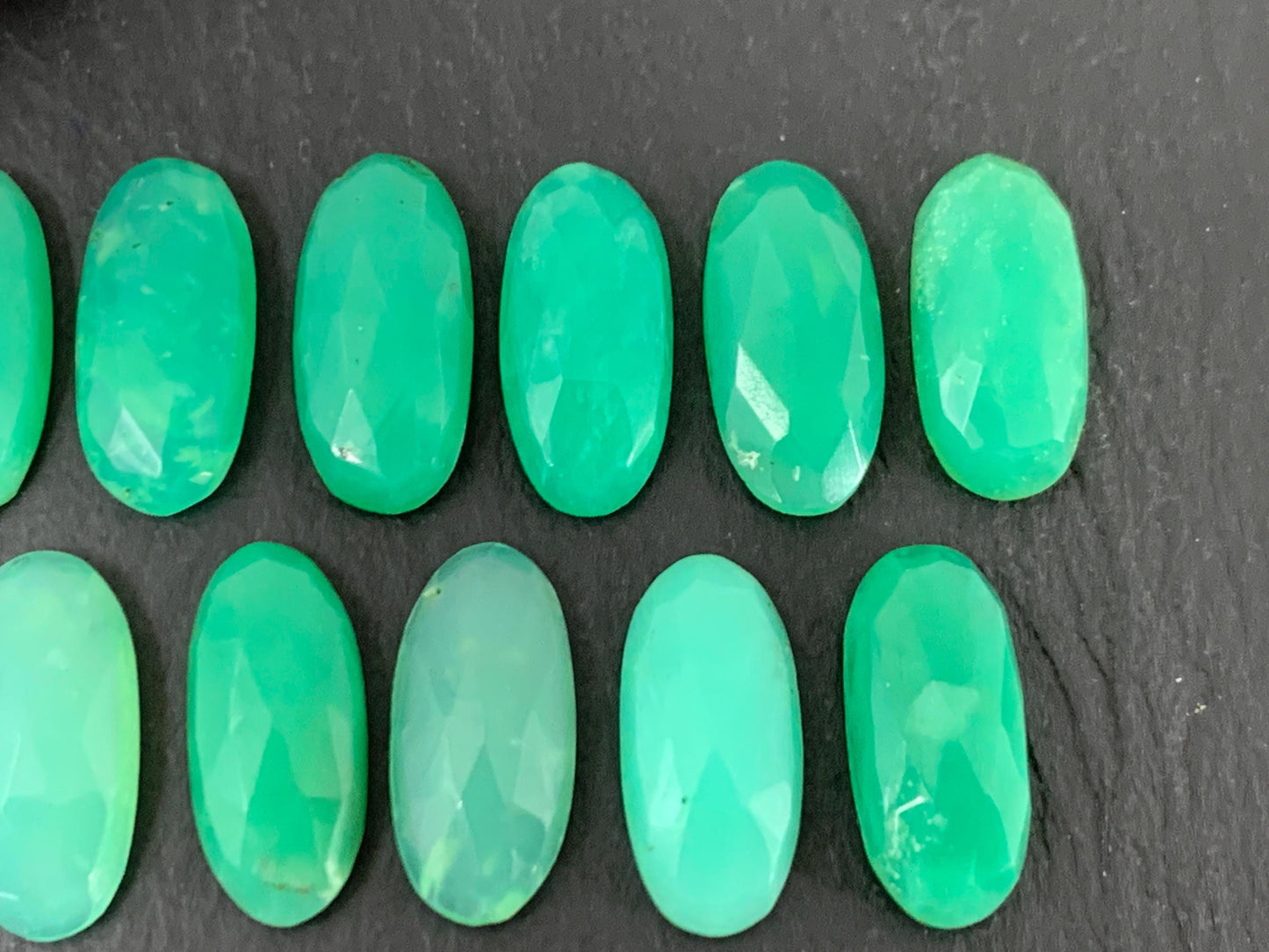 Faceted Chrysoprase Cabochon 7x15mm Oval Rose Cut Green Gemstone – Jewelry Supply