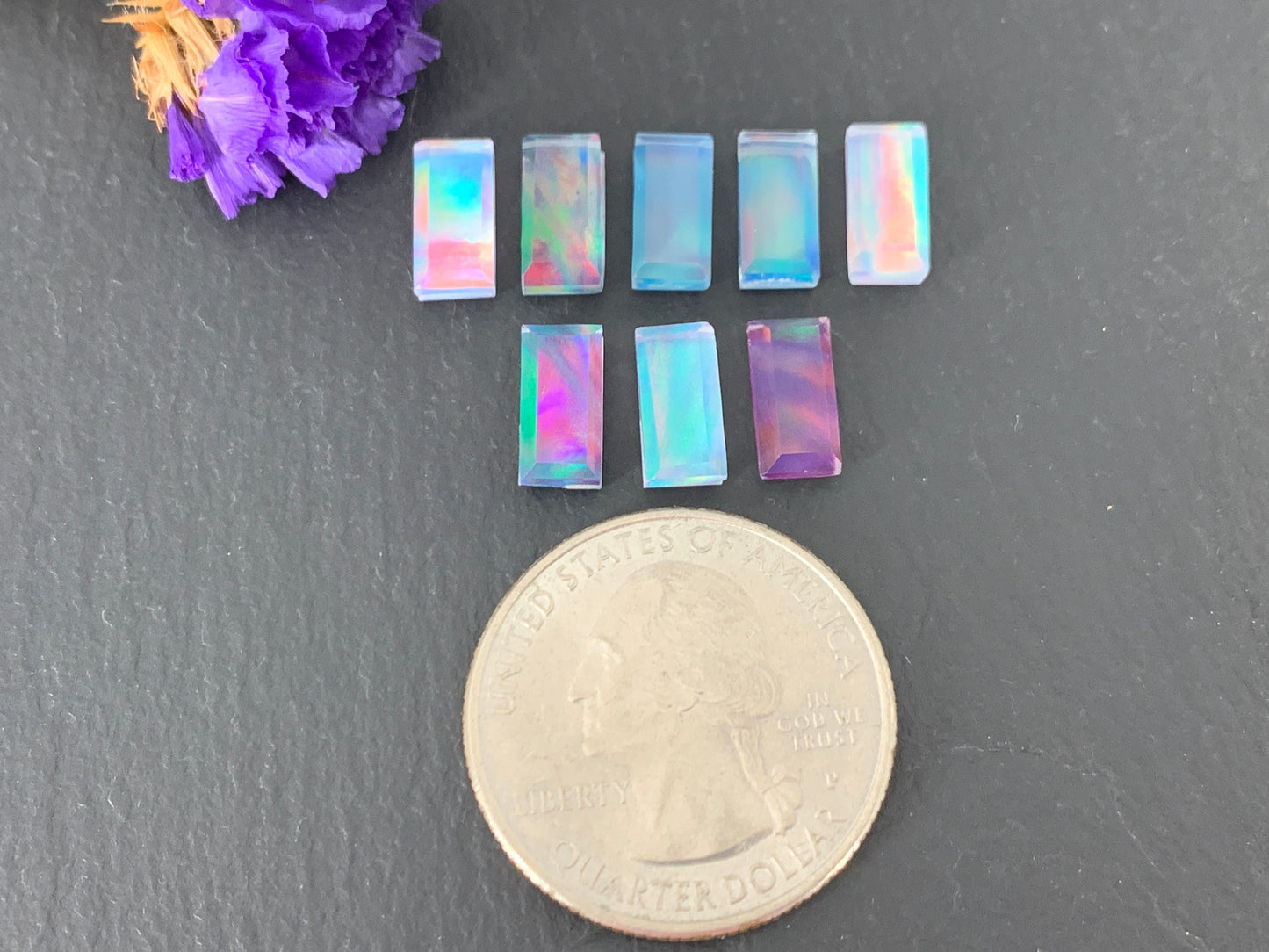 Step Cut Aurora Opal 5x9mm cabochon - Doublet cabochons