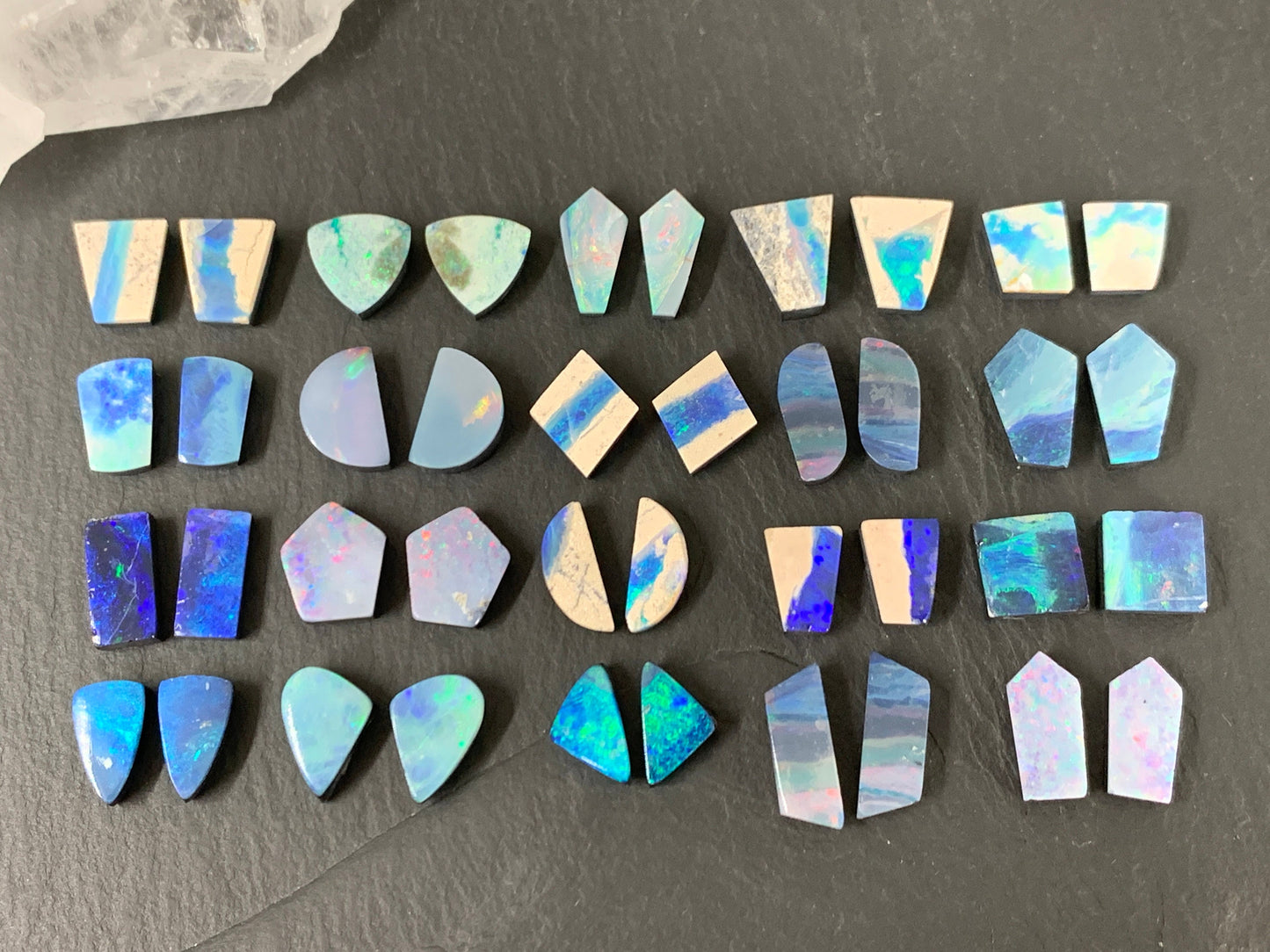 Pair Australian Opal doublet 9-12mm long cabochon
