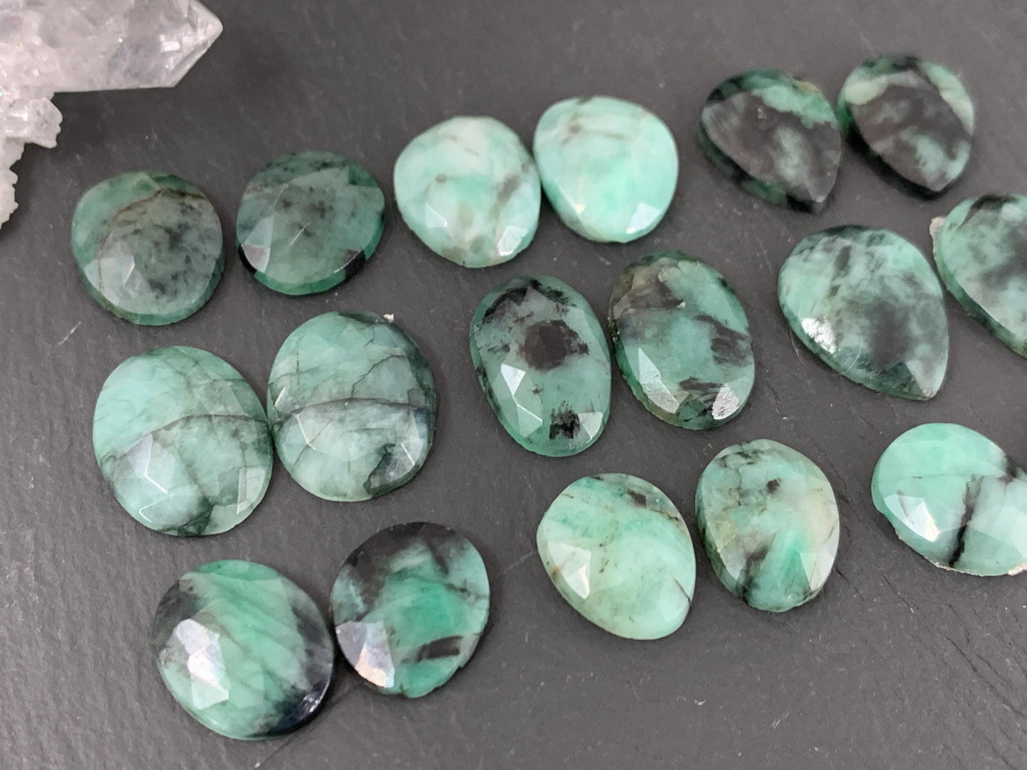 Faceted Emerald Pair 13-17mm long cabochon/ Select your pair