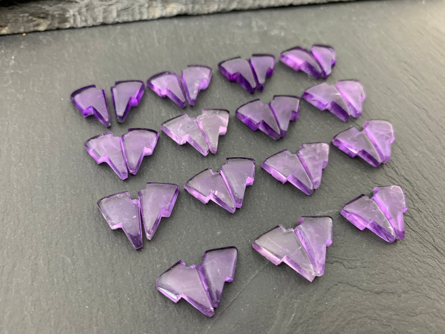 Amethyst lightning bolt pair 9x13mm cabochon