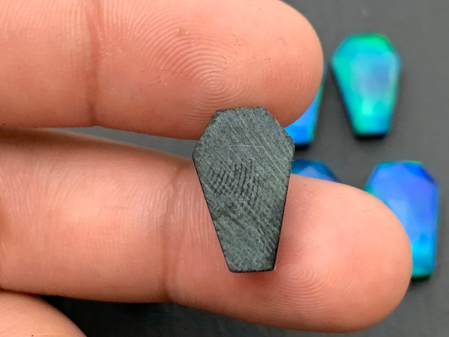 Faceted Aurora Opal coffin 10x16mm cabochon - Doublet cabochons