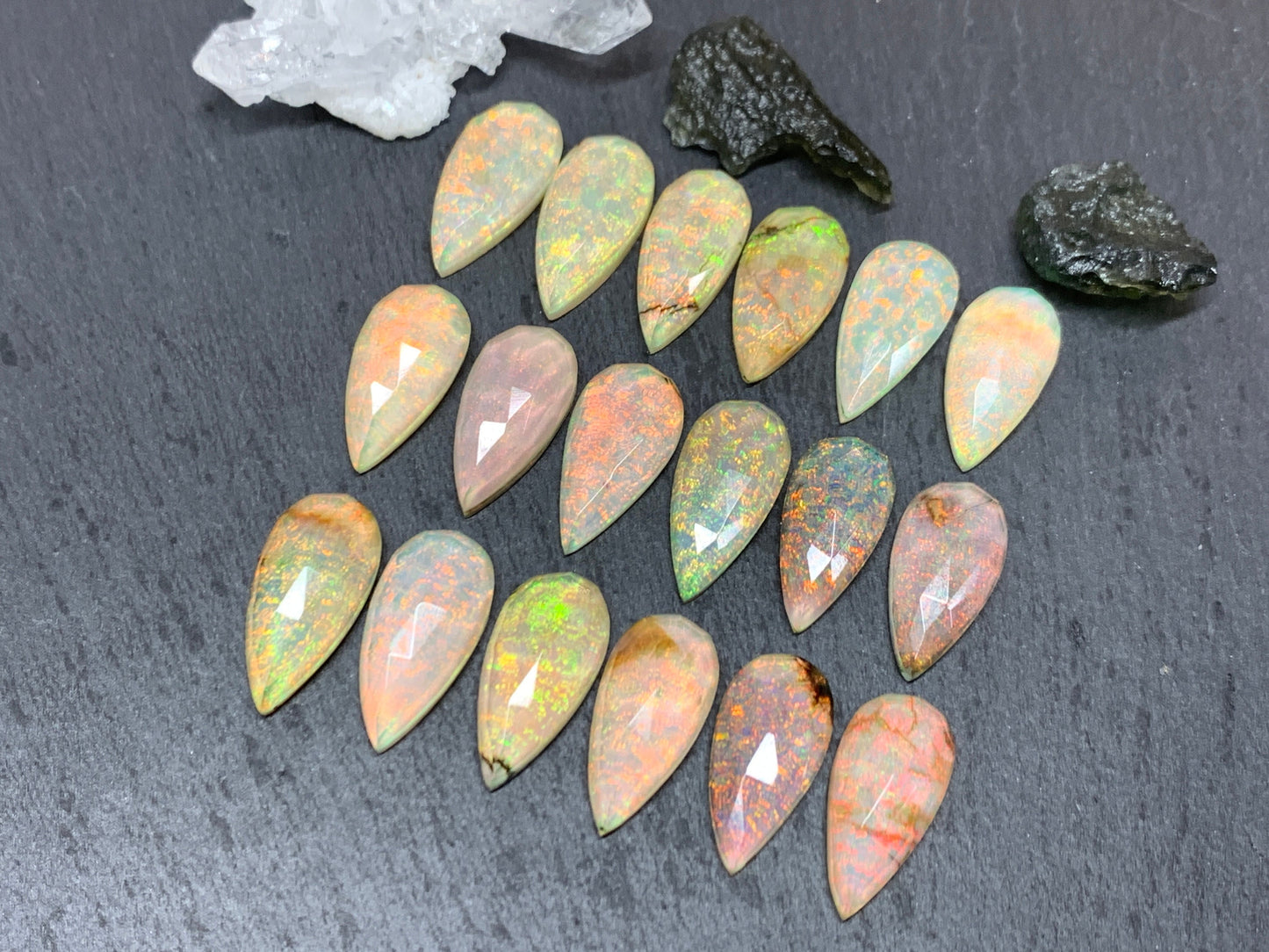 Faceted Monarch Opal pear 10x20mm cabochons - Doublet cabochons