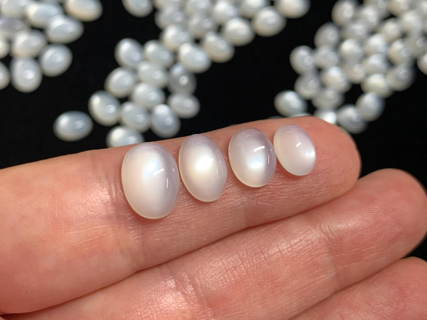 White Moonstone oval 8-11mm long cabochon